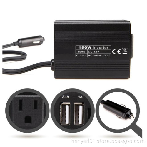 150W Car Power Inverter Converter with 2AC Outlets